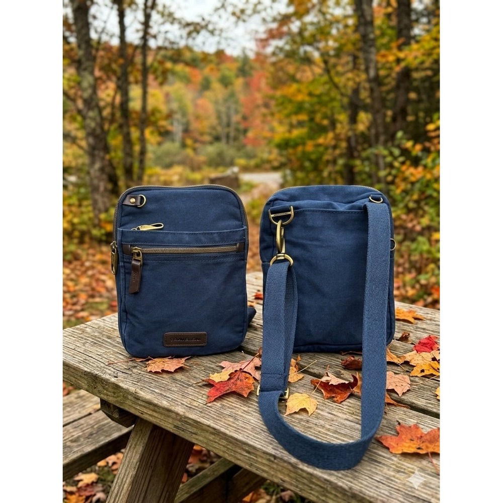 Travelon Crossbody Bag Unisex Blue Canvas RFID Utility Travel Messenger Light